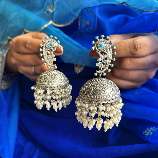 Statement Jhumka (Firozi Colour)